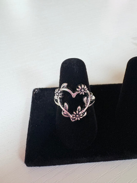 floral heart shaped ring